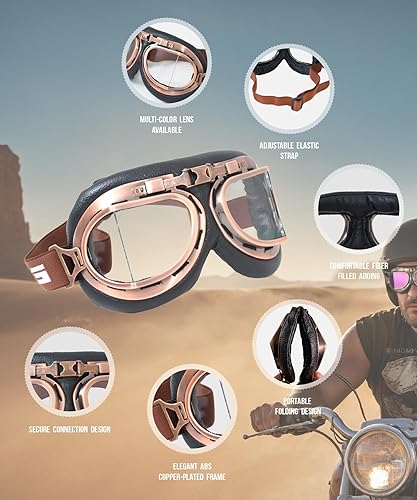Miniatura 4 de Gafas de motocicleta estilo aviador vintage estilo piloto motocicleta crucero scooter gafas para hombre, mujer, adulto