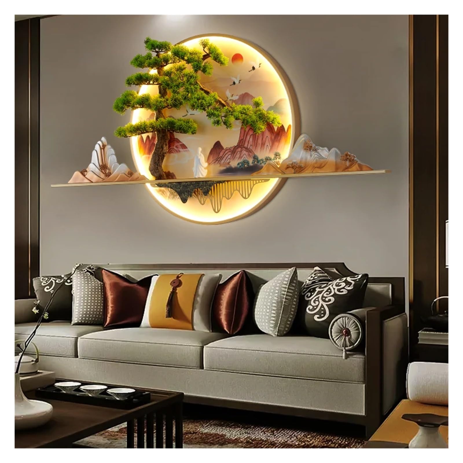 Imagen moderna luz de pared LED paisaje creativo chino, lámpara aplique Mural for decoración del dormitorio estudio la sala estar hogar,Montaje de aplique(Style A L150cm)