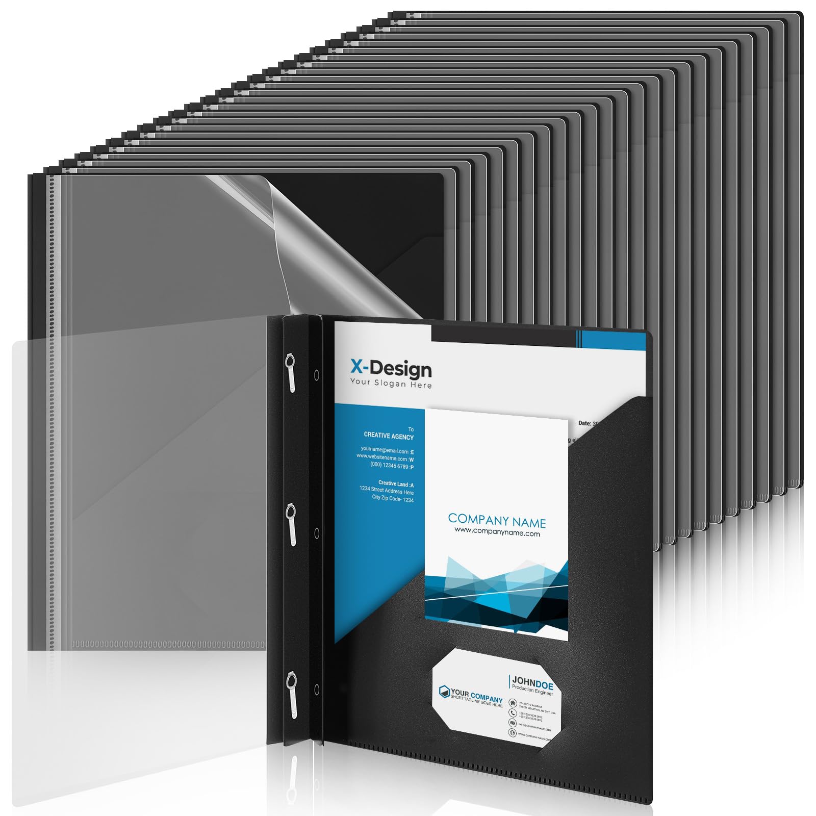 Teling 100 Pcs Presentation Folders Bulk with Clear Report Cover, Black
