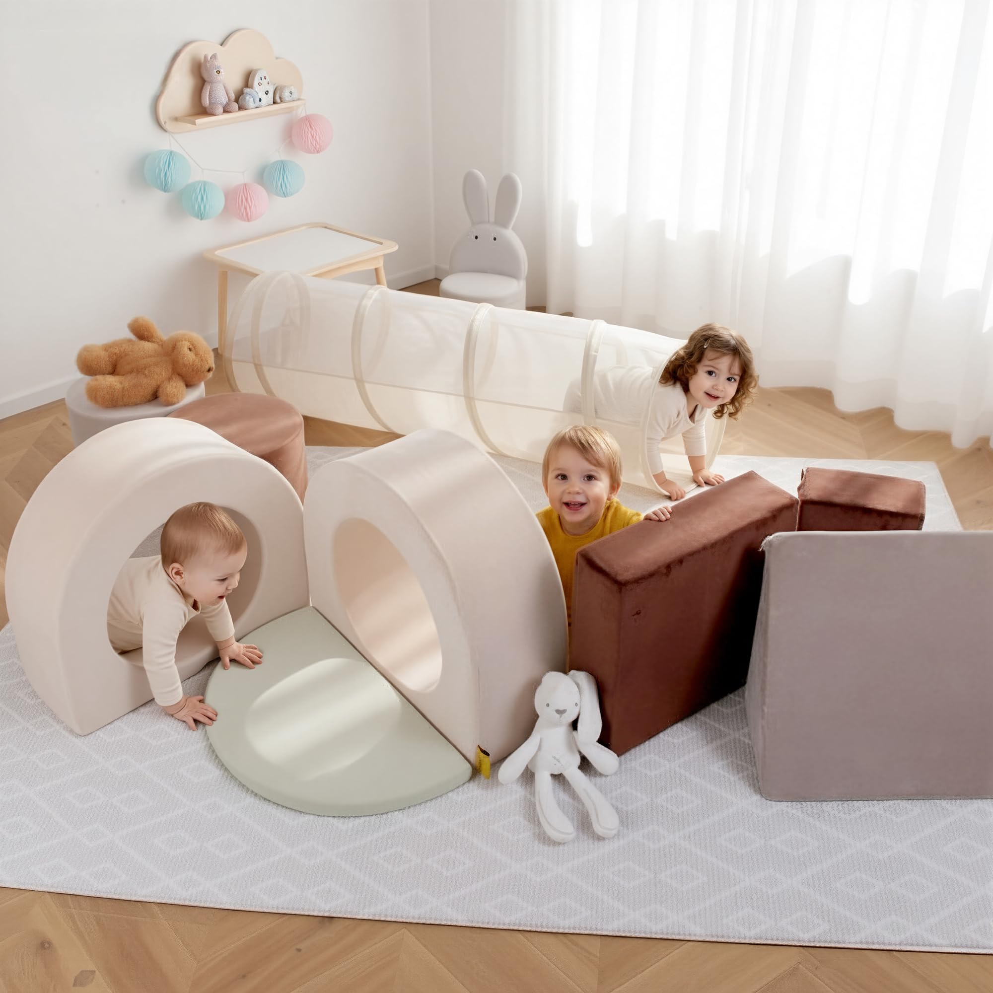 BanaSuper Schaumstoff Bausteine & Spieltunnel Set | XXL Kletterblöcke und Krabbeltunnel für Kinder | Sicherer Indoor Spielspaß für Baby und Kleinkind | EN71-zertifiziert Motorikspielzeug für Zuhause