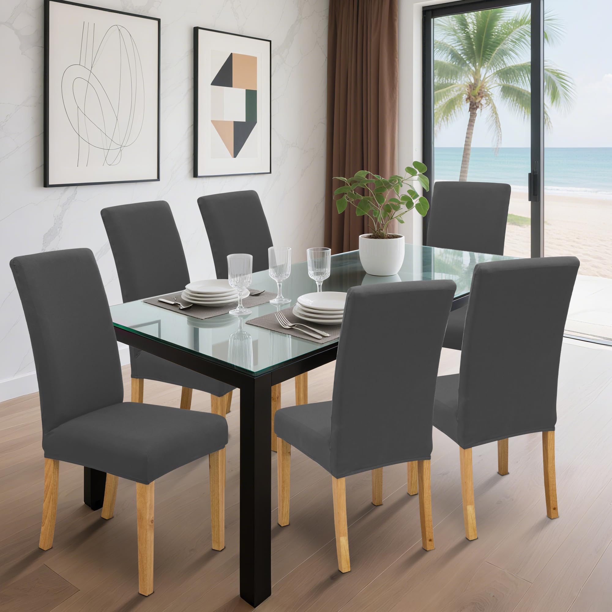 DREAHOTEXTIL coprisedia con schienale、coprisedia elasticizzati、coprisedie antigraffio gatto、copri sedia da ufficio (set da 2/4/6 pezzi con schienale) per salotti, cucine, feste e hotel. (6, Grigio)