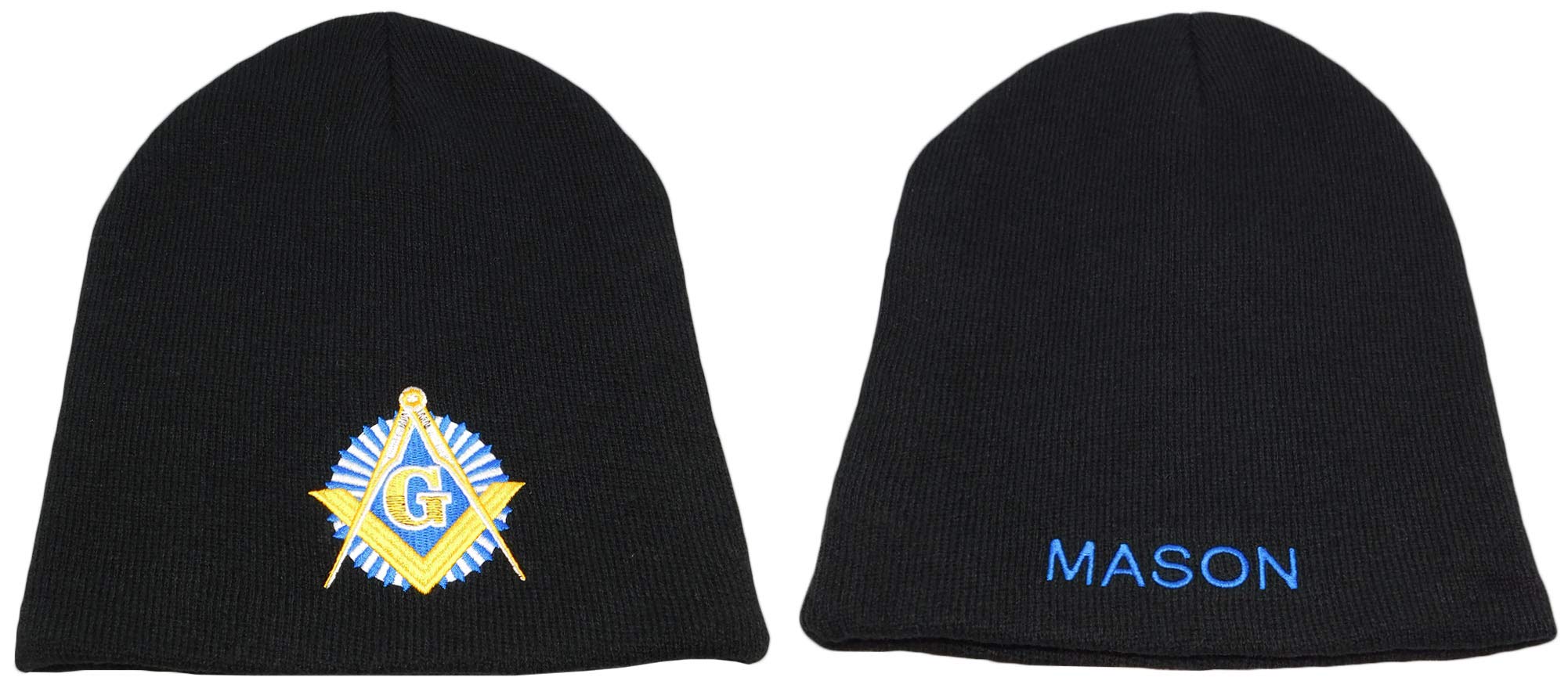 Mason Masonic Shadow with Letters On Back Black Embroidered Beanie Skull Cap