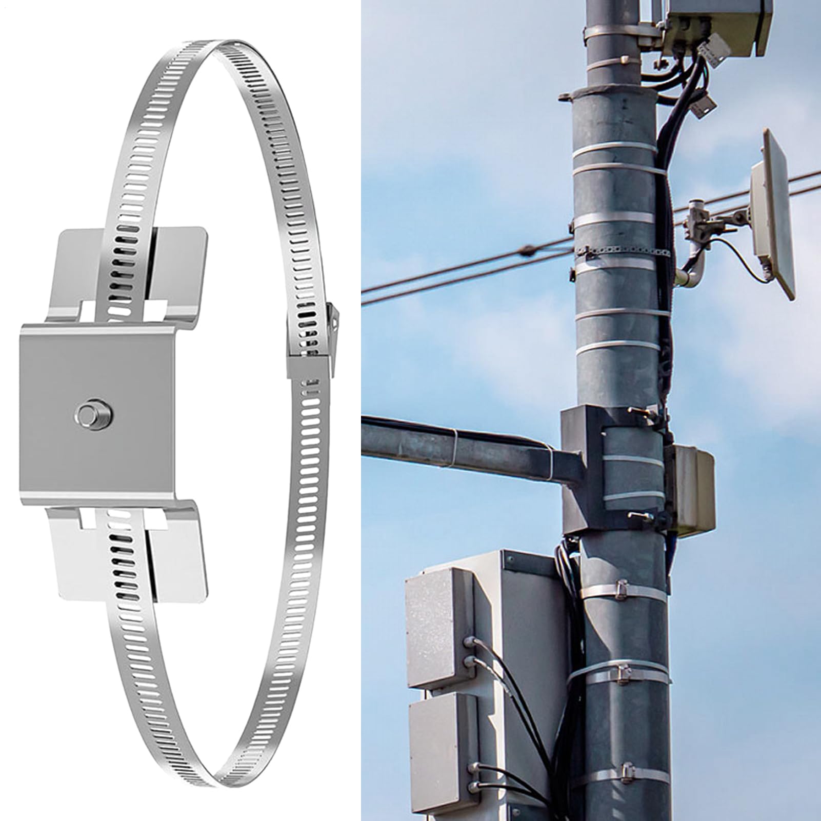 Mastklemmen - 2 Stück Straßenschildband Halterung | Einstellbare Hardware zur Befestigung von Solarmodulen, Briefkästen, runden Telefonmasten, Stangen und