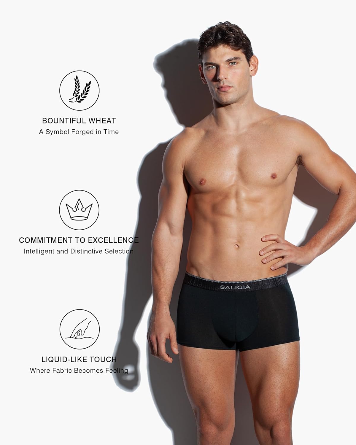 SALIGIA Men’s Trunks Underwear Sexy, Tag-Free & 60s Luminous Modal-Cotton Blend Boxer Briefs with No-Fly Pouch 3-Pack - Image 2