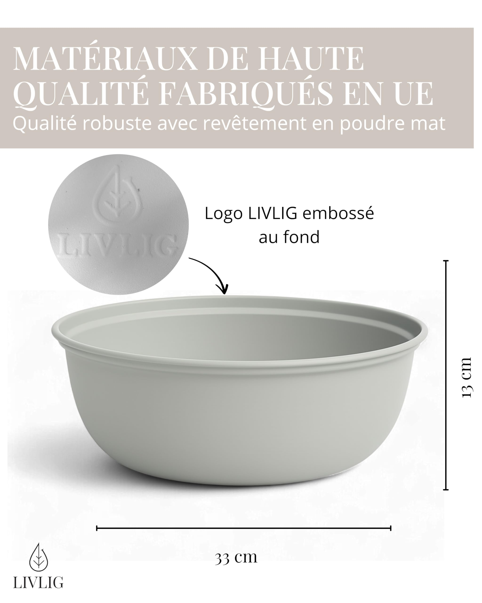 Livlig53 LIVLIG Jardinière ronde 33 cm, en métal, cuvette de lavage, fabriquée en Europe, utilisation polyvalente comme bol décoratif, bol à vaisselle, bol de l'Avent, motif de grèges