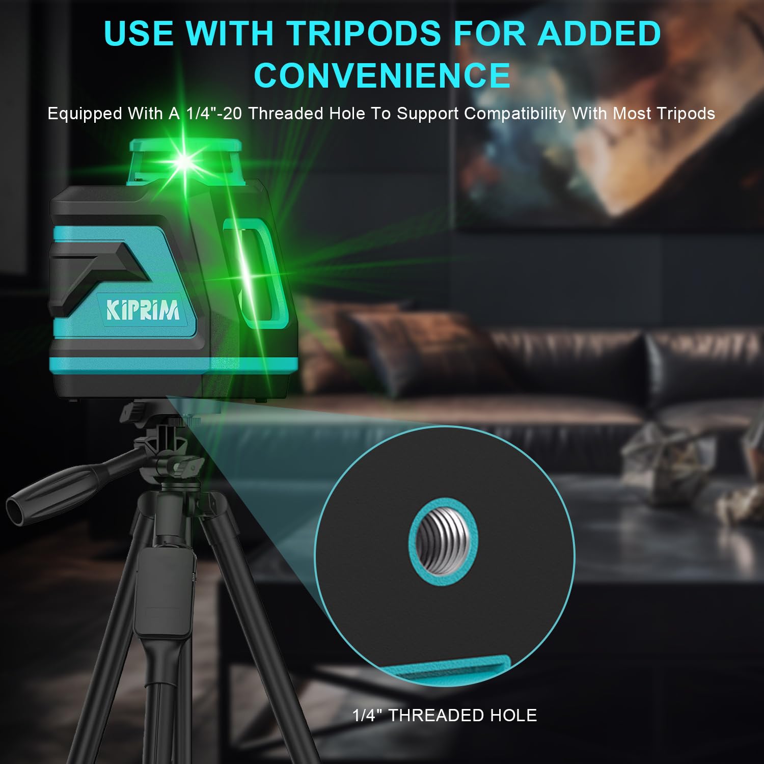 Nivel Láser, Kiprim LV8D Laser Autonivelante Verde con 3 Modos(Autonivelación, Manual y de Pulso), 5 Líneas Láser, Tiene Mayor Visibilidad y Brillo Ajustable, Pilas y Estuche de Transporte Incluidos