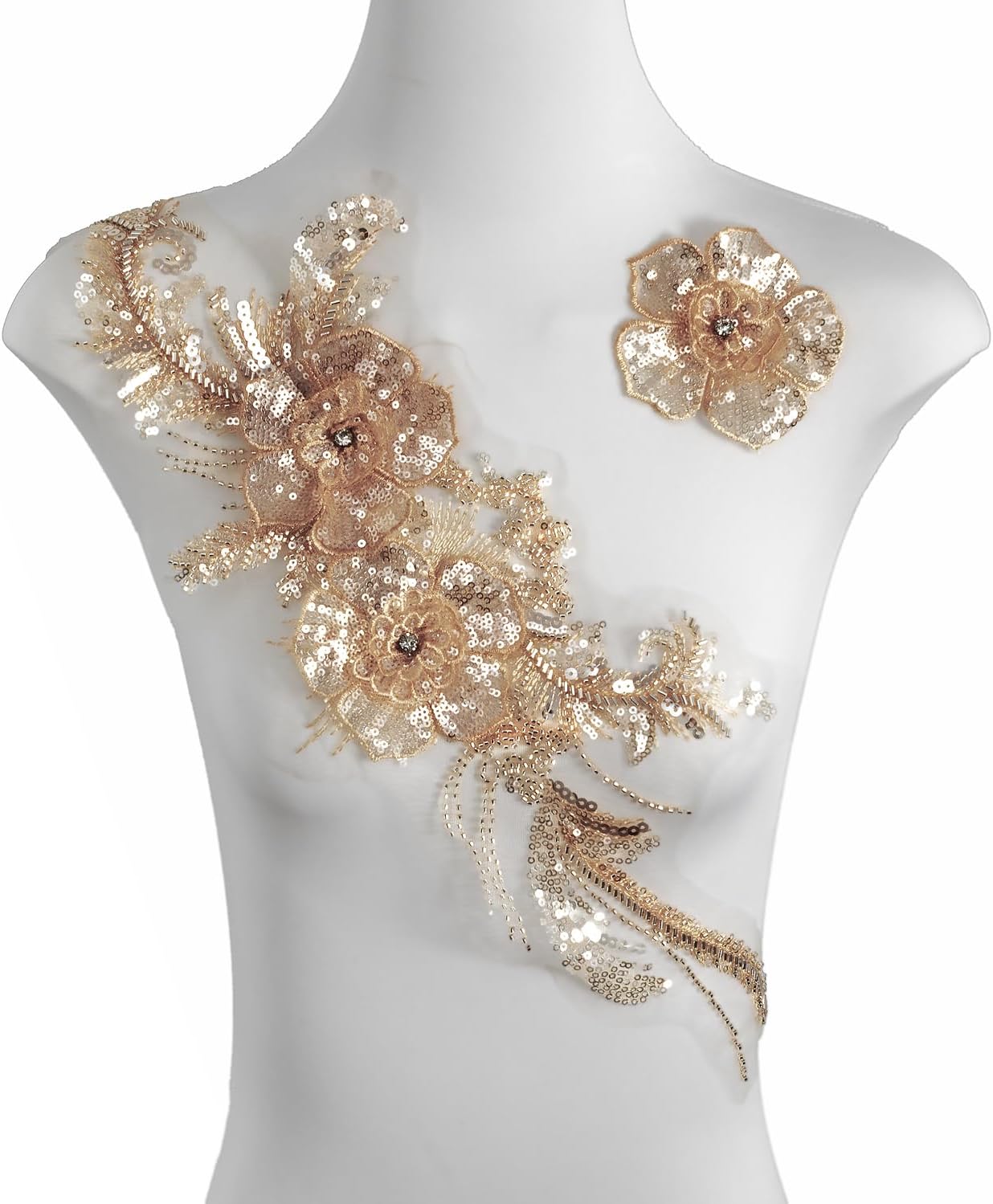 Sequin 3D Flowers Lace Applique,DIY Sew on Beaded Fabric Embroidered Flower Patch for Wedding Dress,Clothes,Dance Costumes (Pink)