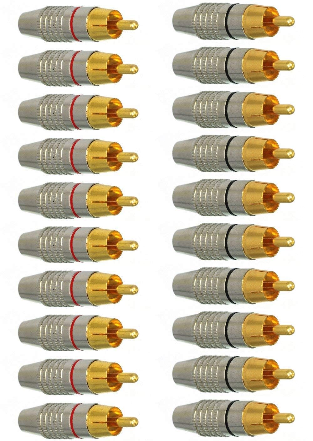 20Pack RCA Male Plug Solder, Gold Audio Video Adapter Connector for Speaker Wire Wall Plate Home Theater Audio Video Receiver Amplifiers and Sound Systems