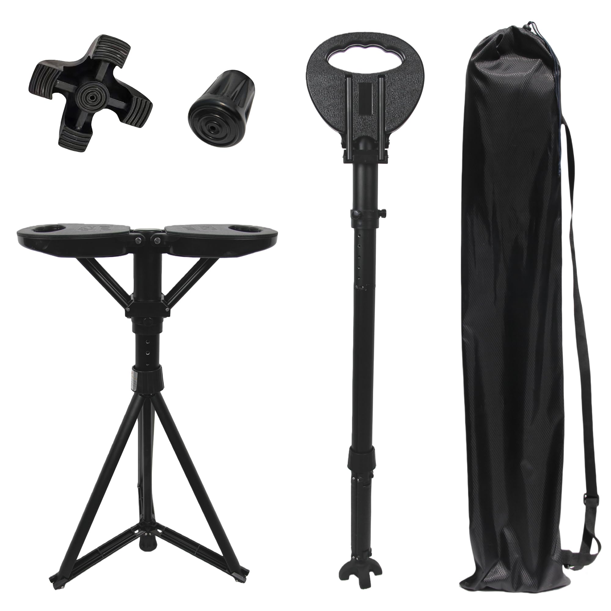 ALEVMOOM Baston Silla Plegable Mejorados (Carga 250 kg), Ajustable Bastones para Mayores y Adultos, Bastón Retráctil con Asiento de Transporte para Senderismo y Viajes