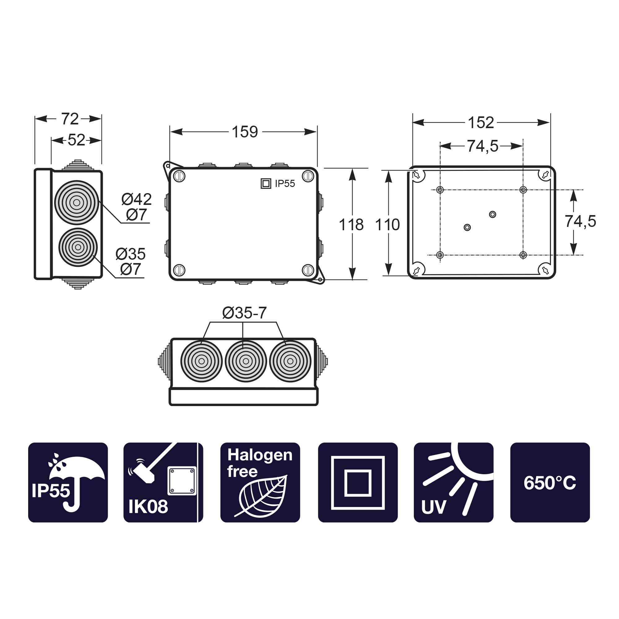 Scatola Impermeabile IP55 Famatel 100x100x45 Mm - Grigio, Senza Coni - Foto 6