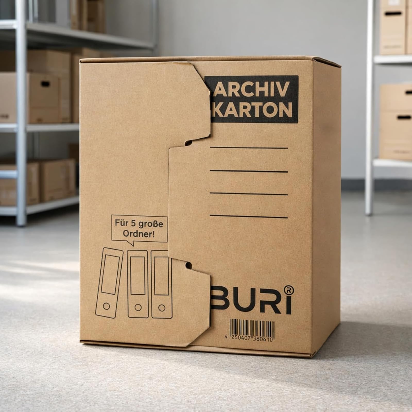 BURI Cartone archivio | Cartone portadocumenti per 5 grandi cartelle A4 | Set da 20 | Cartone archivio stabile in cartone ondulato da chiudere, scatola portadocumenti con manici per ufficio magazzino