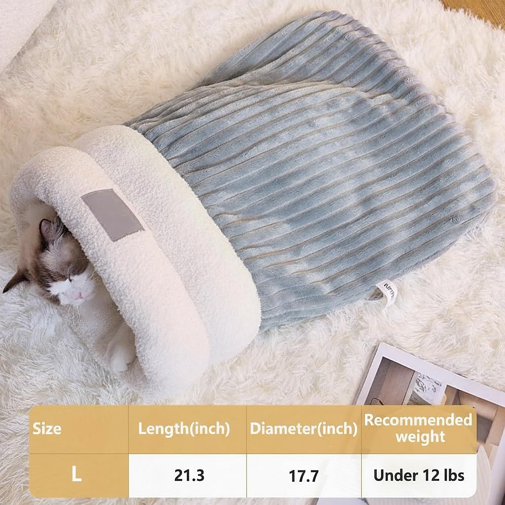LSYZHX Cat Sleeping Bag, Soft Comfortable Winter Cave Bed Nest for Cats and Dogs up to 12 Pounds, Cotton Material, Size L Blue - Image 2
