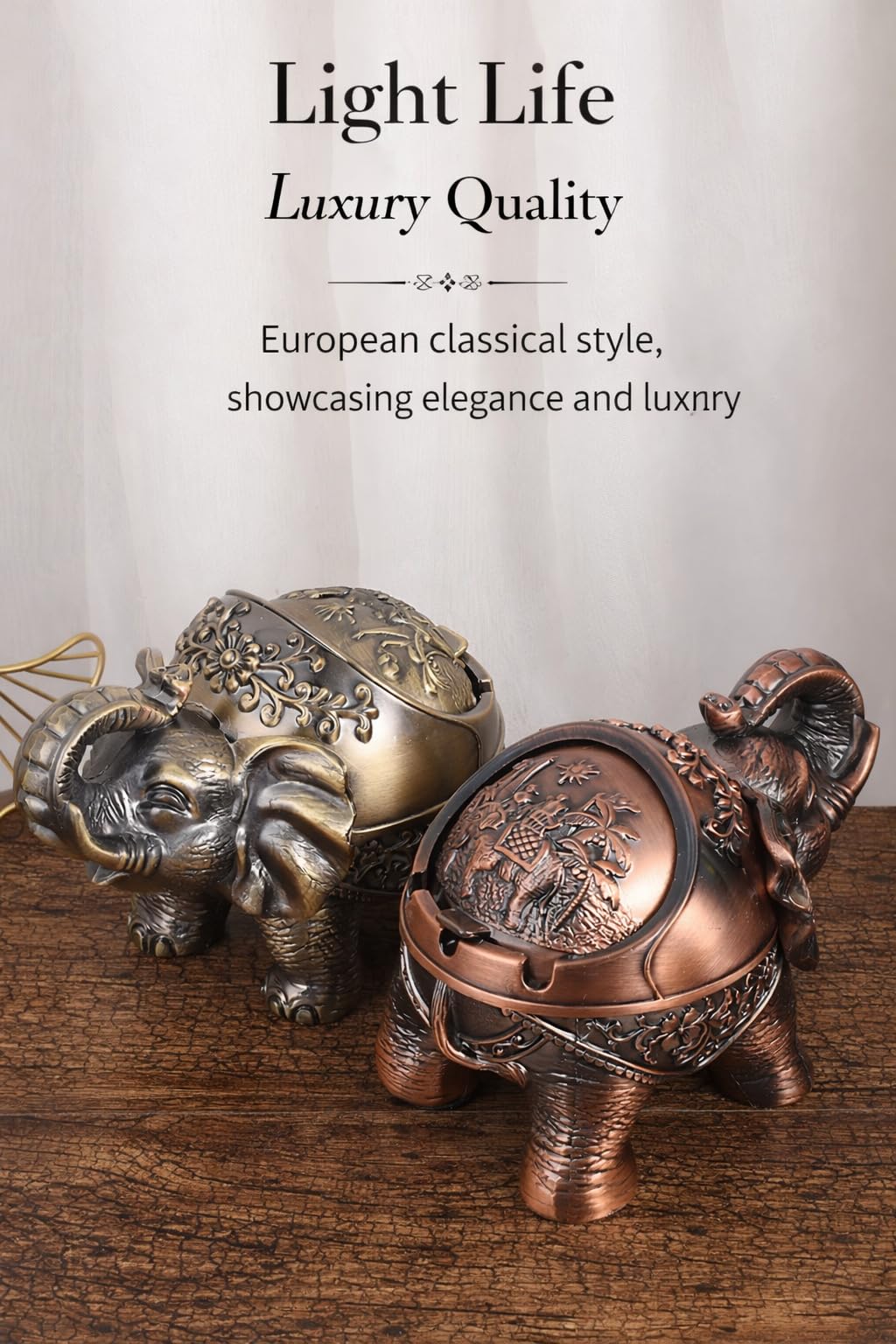 Decorative Elephant Ashtray 2 pieces Antique Gold, Black mate-image-33