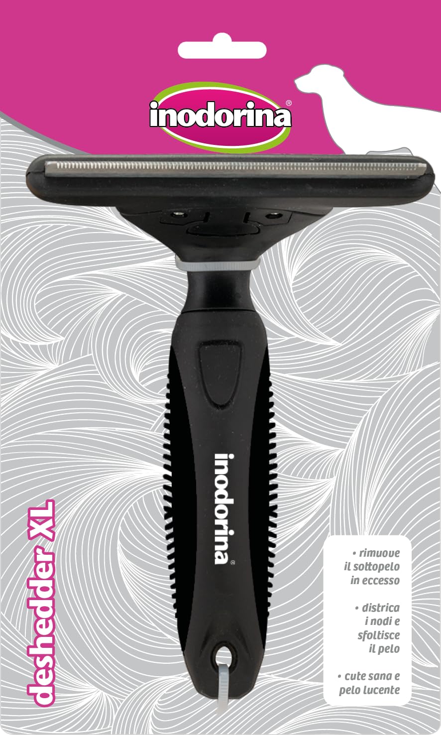 Inodorina Cepillo para Perros de Pelo Corto, Largo Desenredante de Muda (Talla XL). Peine para Perro Eliminador de Piel Muerta y en Exceso. Accesorio para Mascotas de Pelajes Duros.