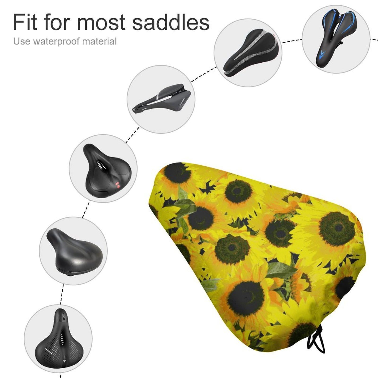 Coprisella Bici Impermeabile,Sella Bici Stampa 3D di Girasoli,Sella Mtb Regolabile,Bicicletta Coprisedile Fibbia a Molla,Coprisella Bicicletta Adatto alla Maggior Parte (Girasole 2,2 pezzi)