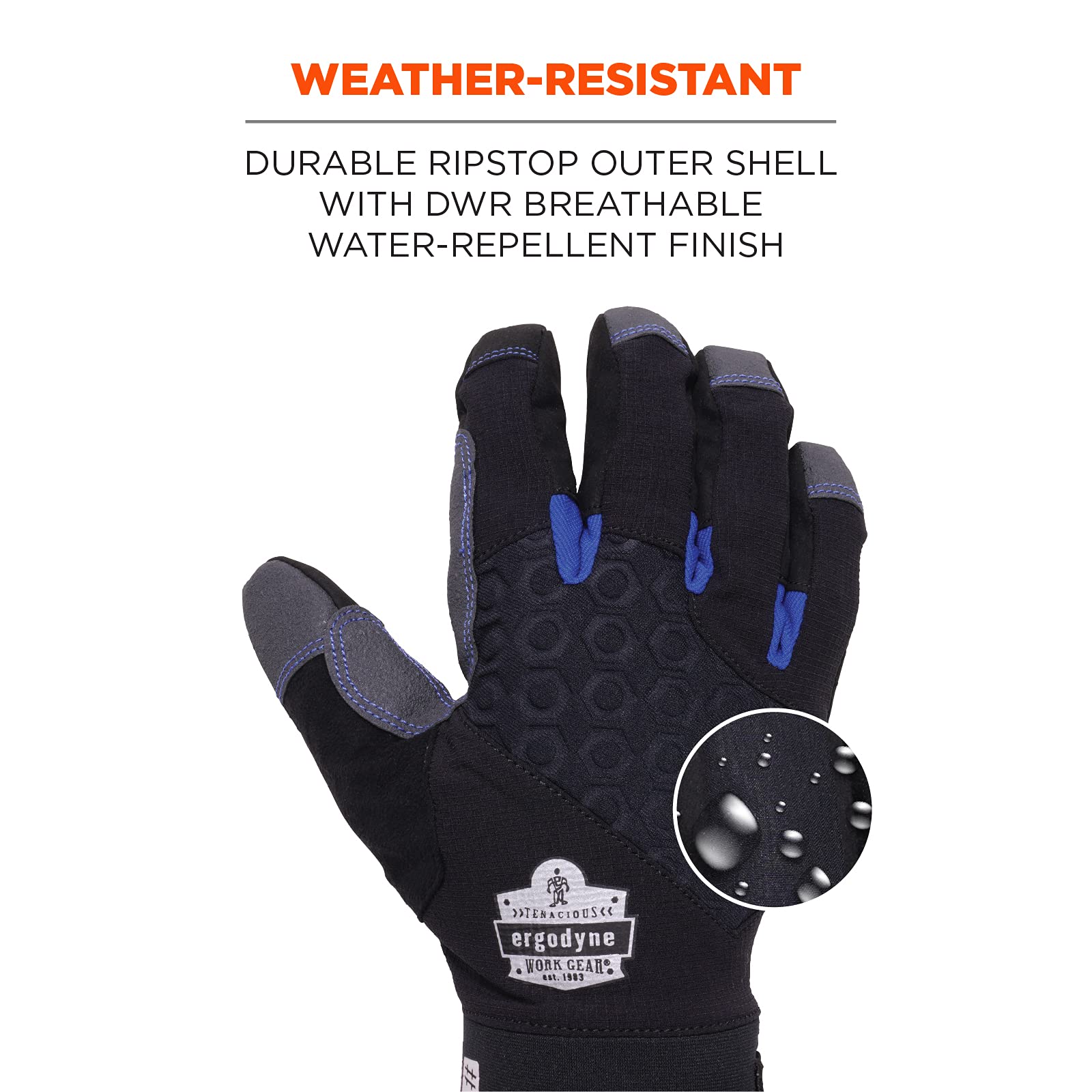 Ergodyne ProFlex 817 Guantes de trabajo térmicos de invierno con palmas reforzadas, color negro, S