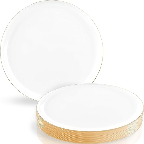 Blue Sky Edge Collection - Platos de plástico con borde dorado blanco de 6.3 pulgadas (paquete de 10)  Elegante vajilla desechable para eventos y disponible en Yaxa Peru