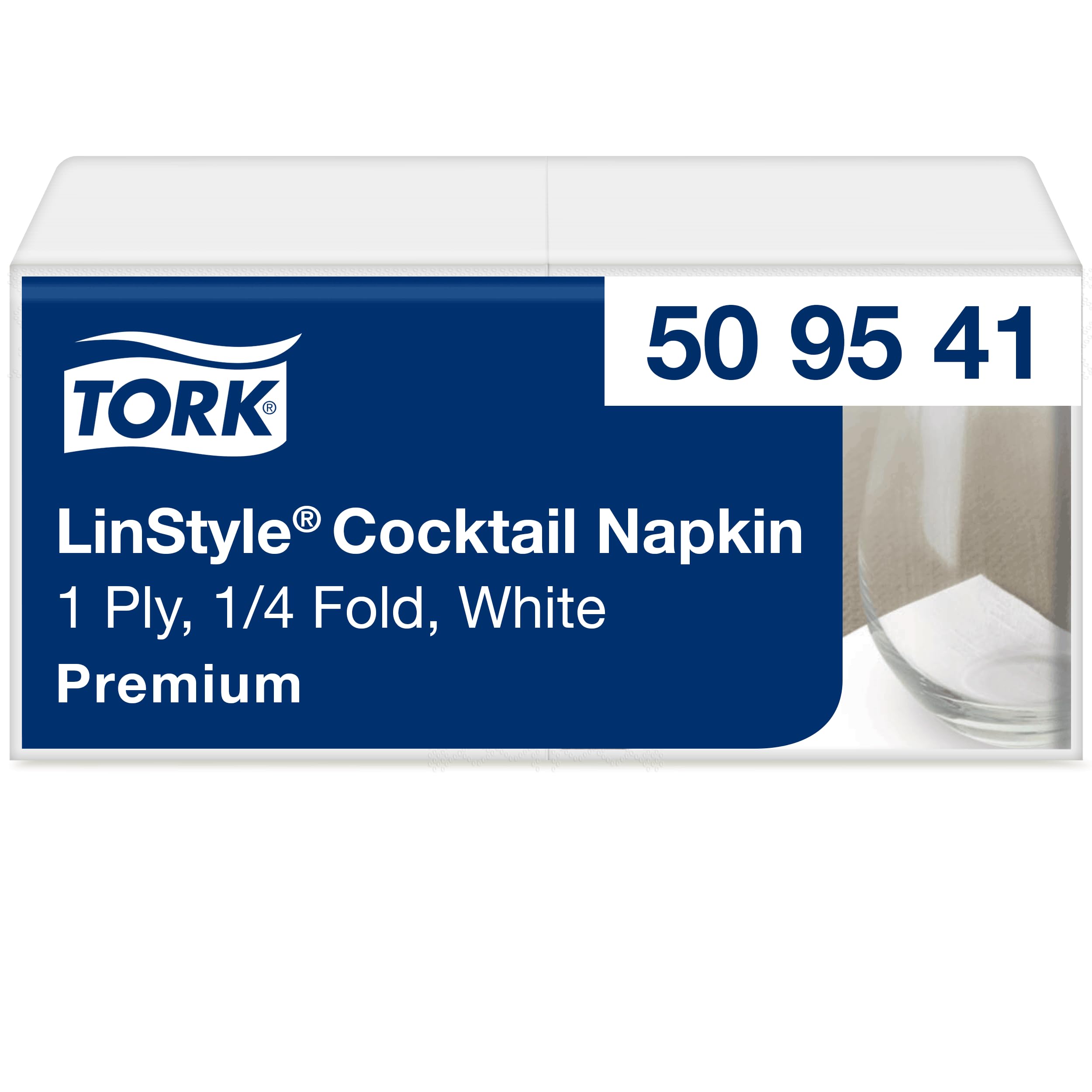 Tork LinStyle White Cocktail Napkin, 1/4 fold, Durable, 24 x 24cm, 1 x 100 Napkins, 509541