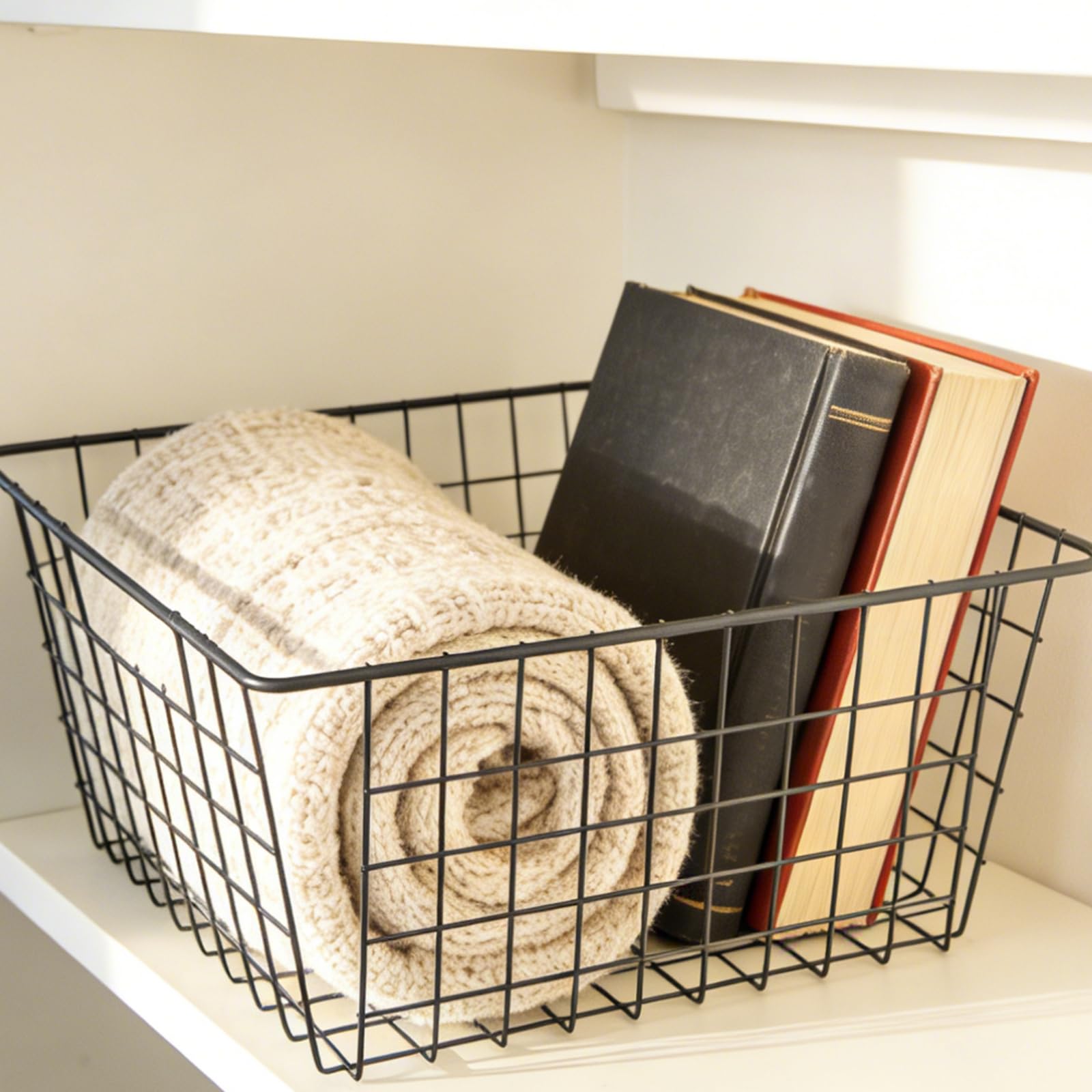 KEILEOHO Cesta de almacenamiento de alambre, cestas organizadoras de metal negro para cocina, despensa, oficina, 36 x 29 x 16 cm, paquete de 3