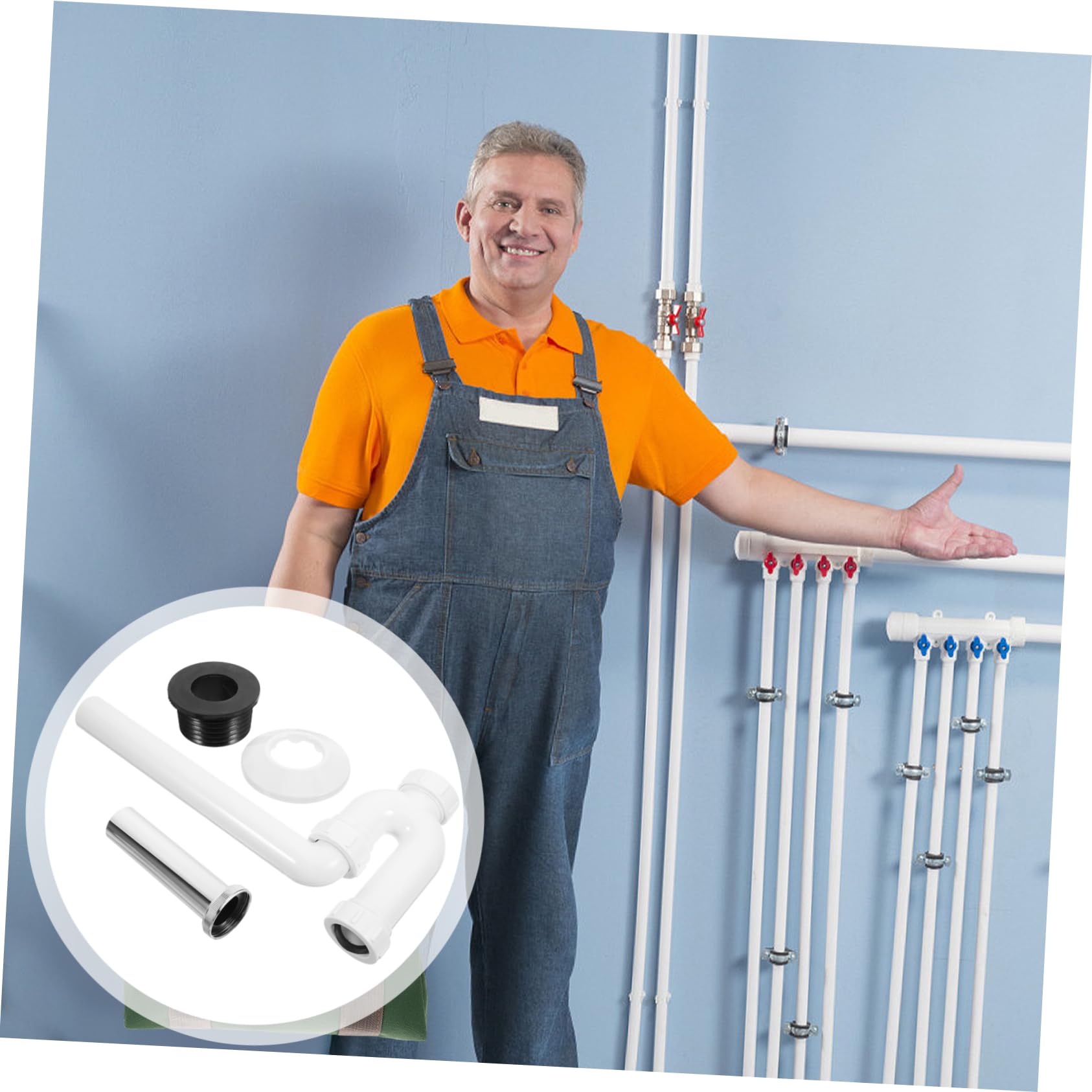 VILLCASE Tubo di Scarico in Pvc Sifone a Parete Up per Lavandino Previene Reflusso, Salvaspazio, per Bagno e Cucina