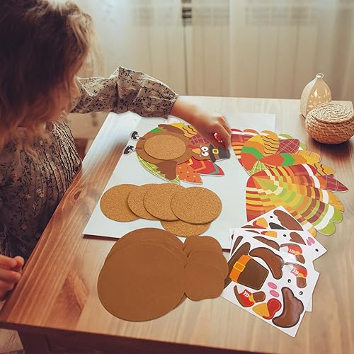 Miniatura 5 de FANCY LAND Juego de 6 posavasos de pavo para manualidades de Acción de Gracias para niños, suministros de fiesta