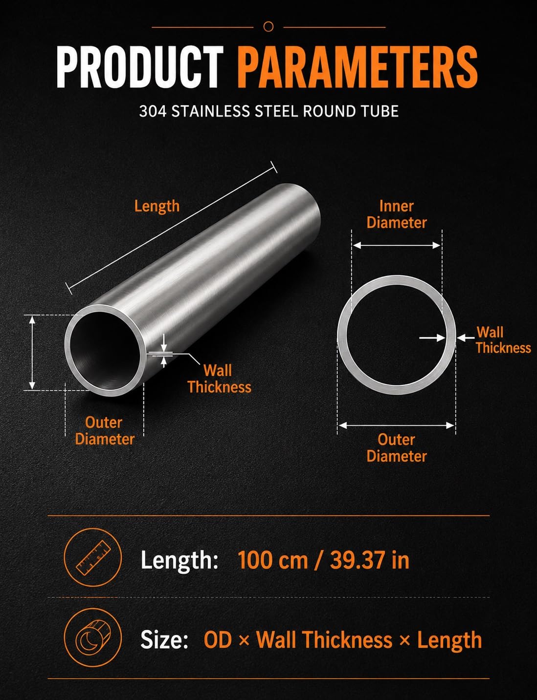 Tubo acero inoxidable 304 para construcción, mecanizado y bricolaje | Tubo redondo hueco,sin soldadura,acabado pulido,pared uniforme,varias medidas(25x4x1000mm)