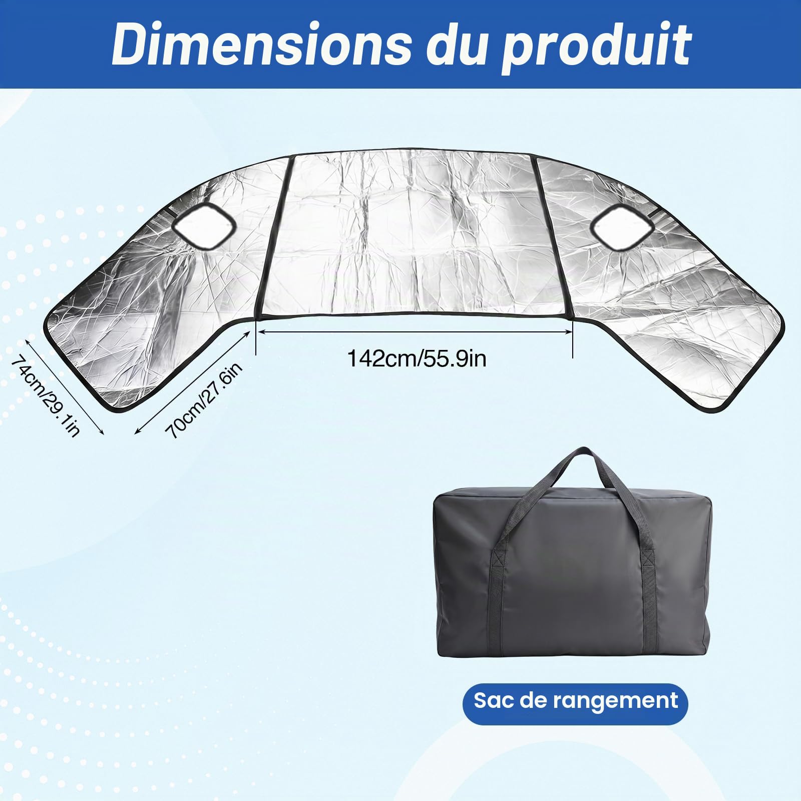 Housse de pare-brise avant pour camping-car avec deux fermetures éclair, compatible avec FIAT Ducato, Peugeot Boxer, Citroën Relay X250/X290 (2006+), housse de pare-brise argentée, imperméable