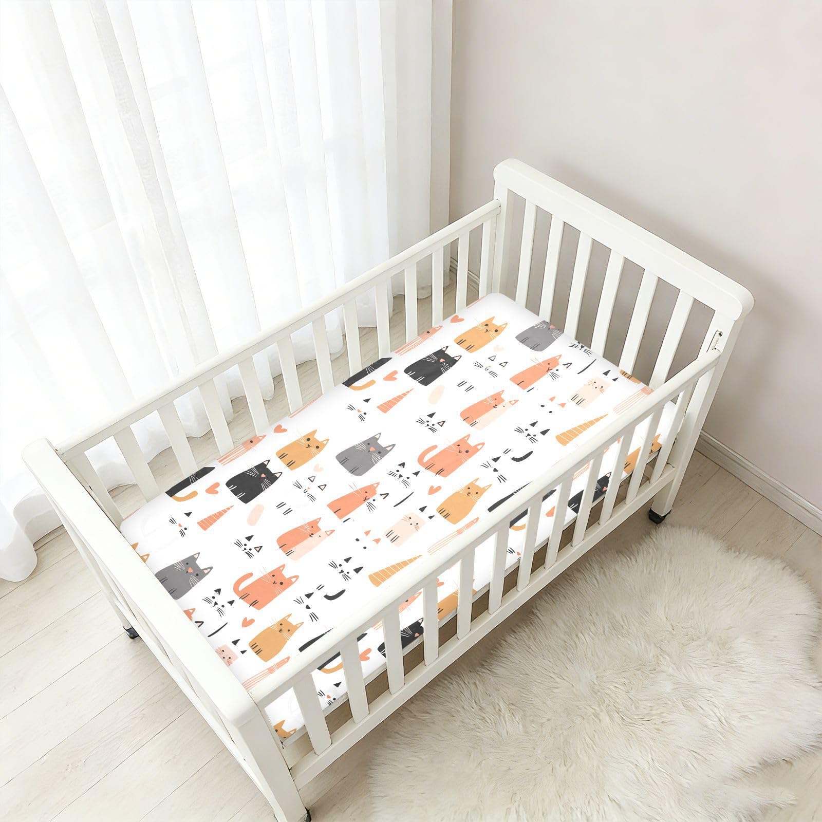 Cartone animato Carino Colore San Valentino Gatto Baby Culla Lenzuola Cotone Baby Playard Foglio Morbido Comodo Neonato Culla Lenzuolo per la Nascita, 1 Confezione cuna de Acolchonado