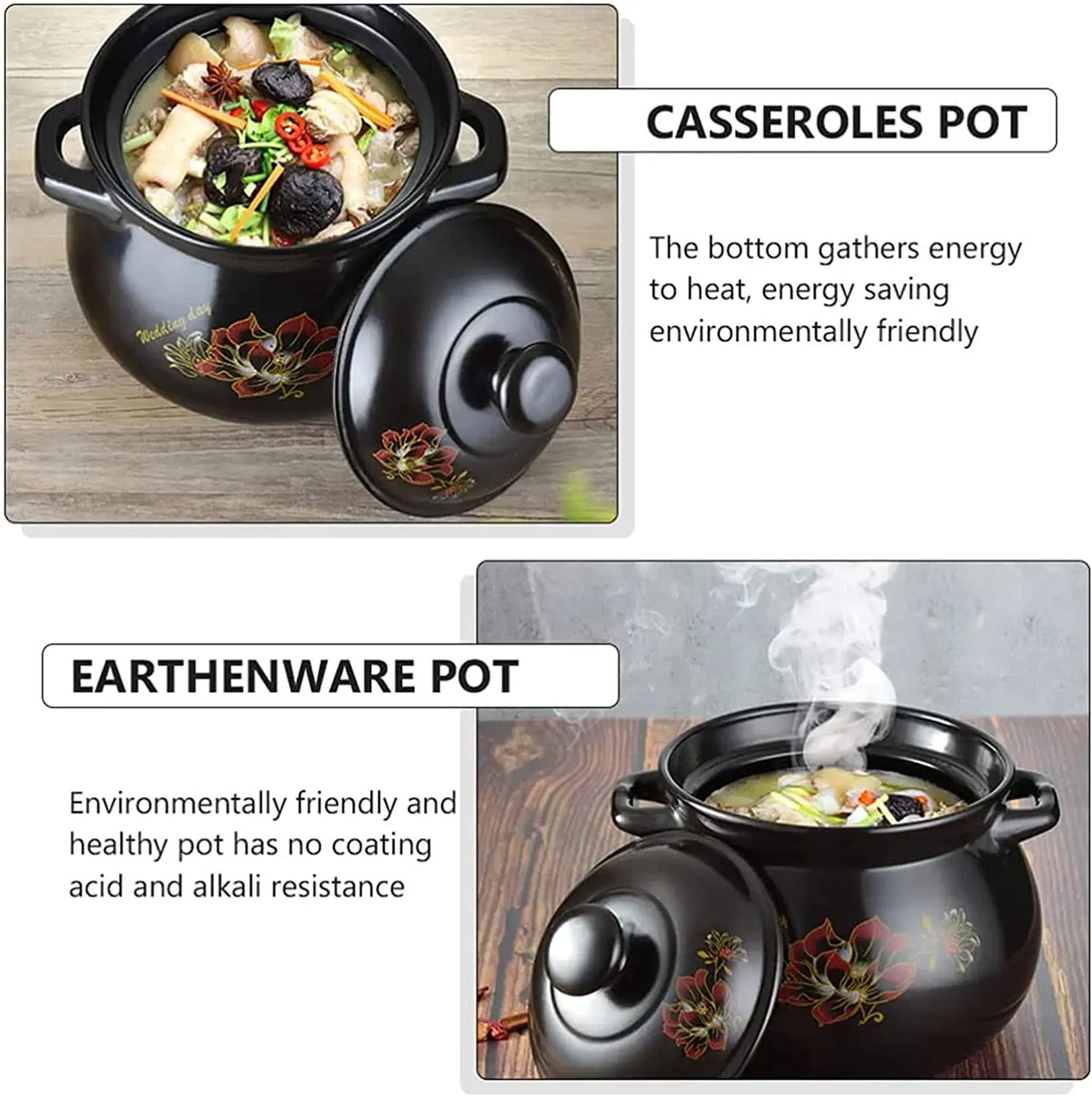 Olla De Barro Para Cocinar Con Tapa - Cazuela De Cerámica Para Bibimbap, Sopa y Platos Calientes - Resistente Al Calor - 7.3L