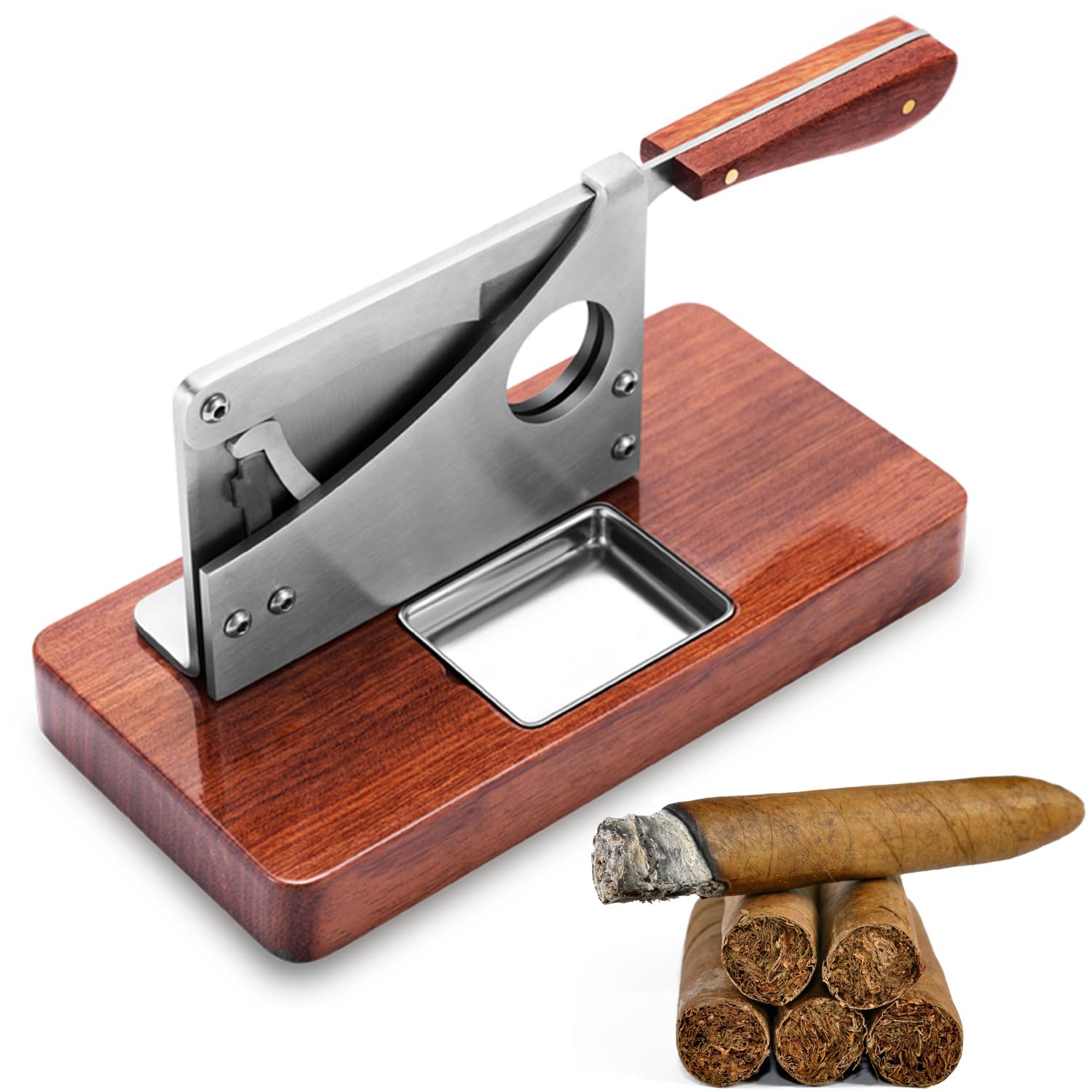 Zigarrenschneider Guillotine mit Edelstahl Aschenbecher, Tischplatten-Design für präzises Schneiden verschiedener Zigarrengrößen, ideal für Reisen und stabile Struktur