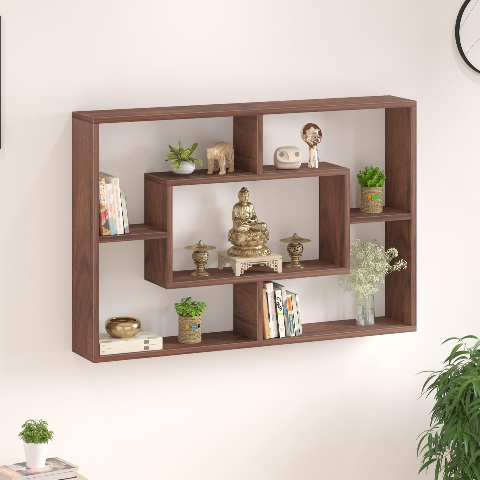 BLUEWUD Crafte Engineered Wood Wall Decor Floating Shelf Display Rack Decorative Hall Décor for Living Room Home Furniture (Brown Maple) (B0D4QW6WHR) Amazon Price History, Amazon Price Tracker