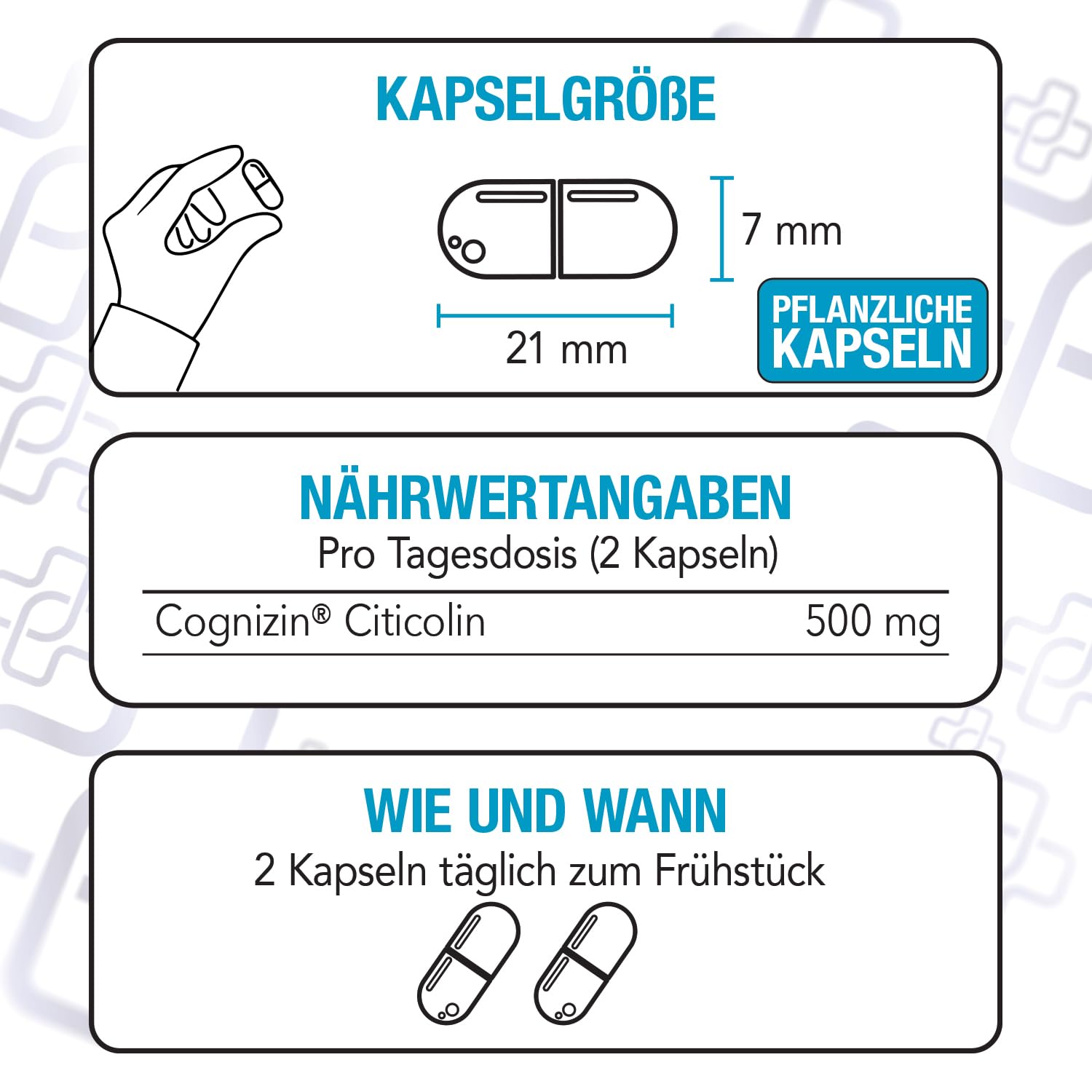 Citicolin Cognizin 500 mg PiùLife CDP Cholin – 60 Kapseln | Nahrungsergänzung für Gedächtnis & Konzentration, Vorstufe von Phosphatidylcholin & Acetylcholin, Gluten- & Laktosefrei