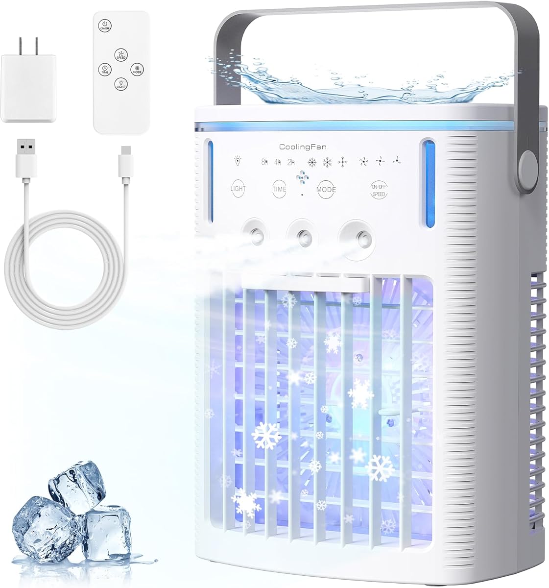 Portable Air Conditioners, 3-in-1 Portable AC Unit, Personal Mini Air Conditioner With 1000ml Water Tank, 2/4/6H Timer, USB Charging Small Cooling Fan (Include 5V 2A Adapter) For Indoor Office Bedroom