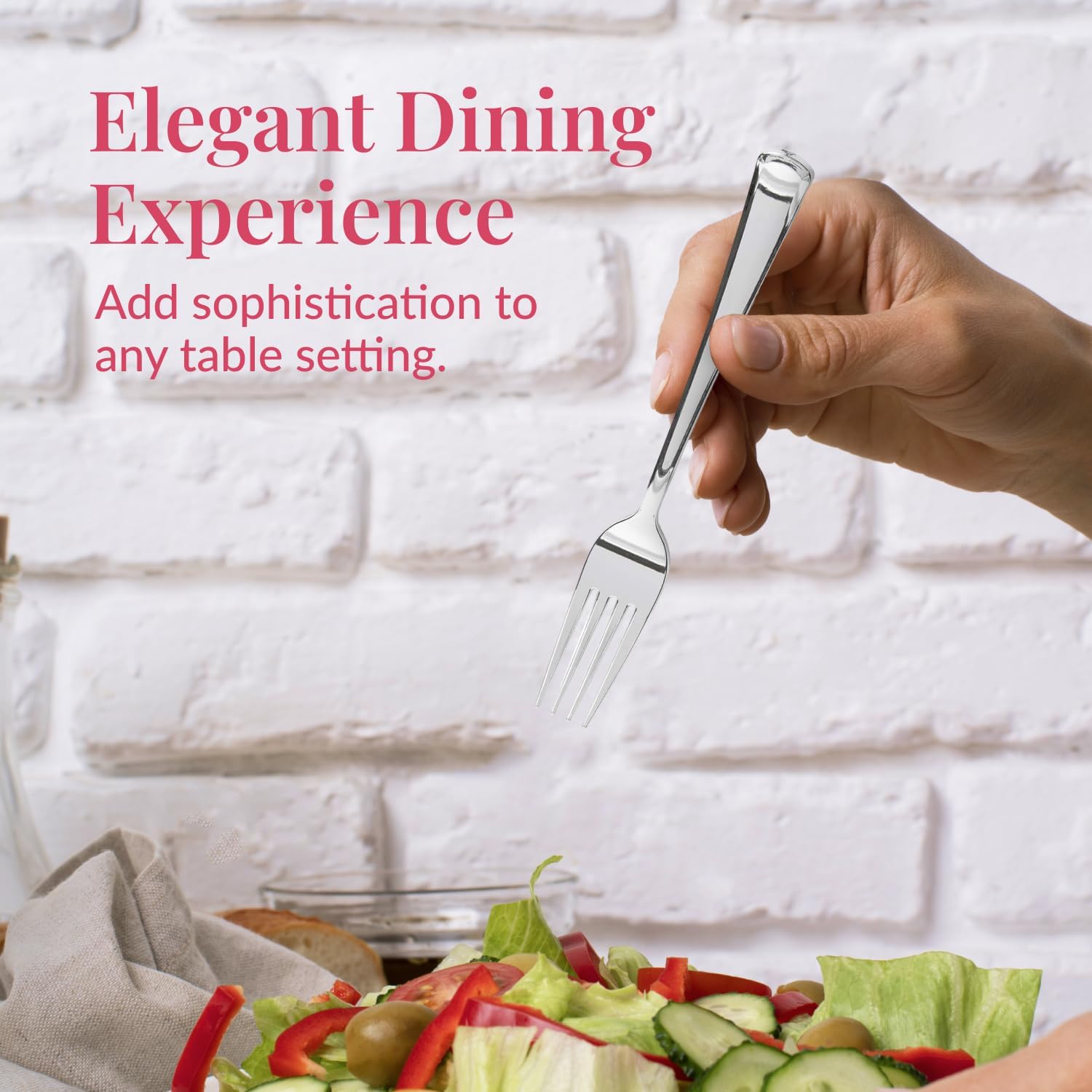 Prestee 100-Pack Heavy Duty Plastic Forks - 7-Inch Elegant Silver Plastic Forks Disposable Set - Fancy, Disposable Silverware Utensils for Parties, Holidays, Weddings, and Events - Durable Cutlery Set - Image 6