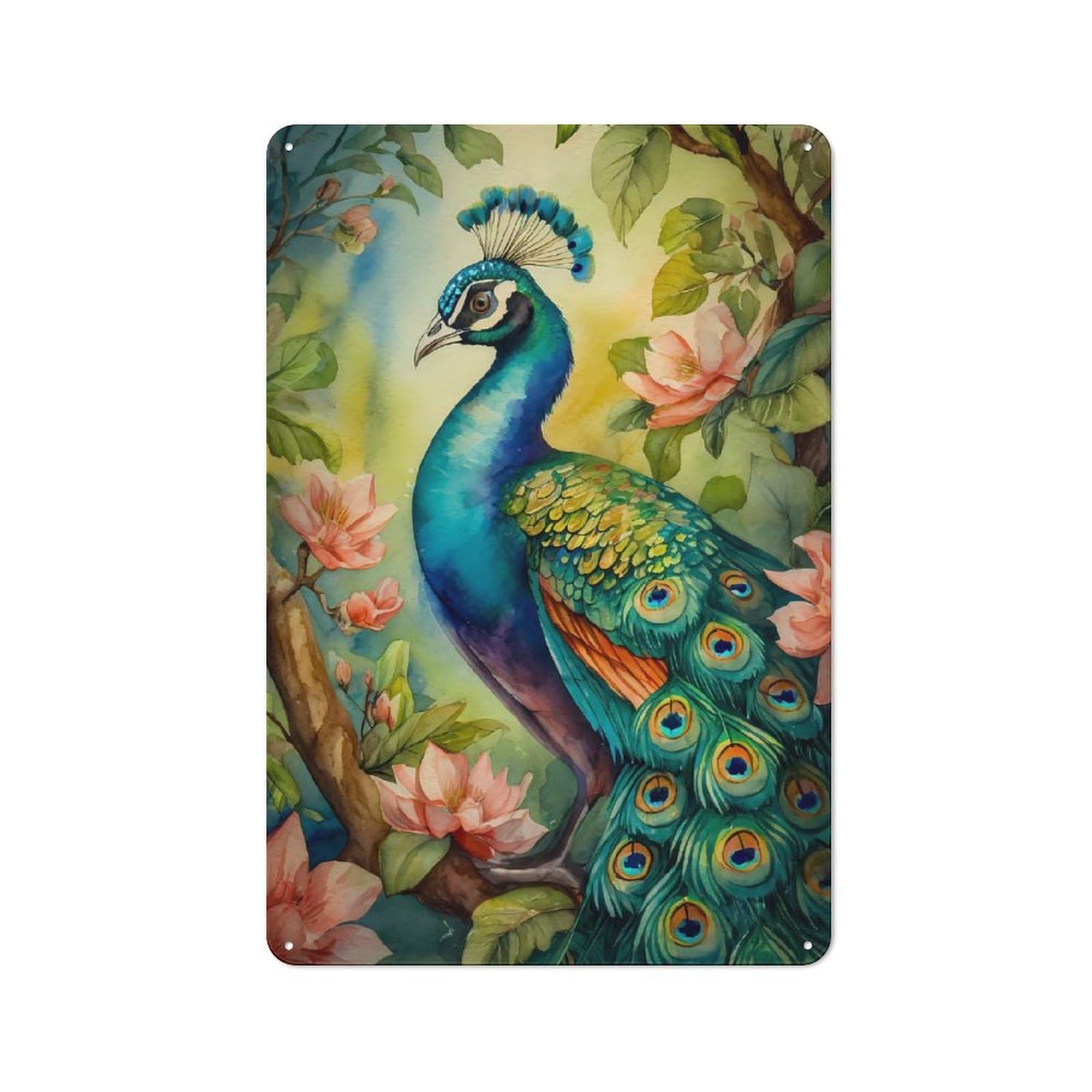 Junmoney An Peacock Illustration Classic Metal Wall Decor 30X20cm, Vintage Metal Sign For Hallway, Home Bar, Garage Or Study