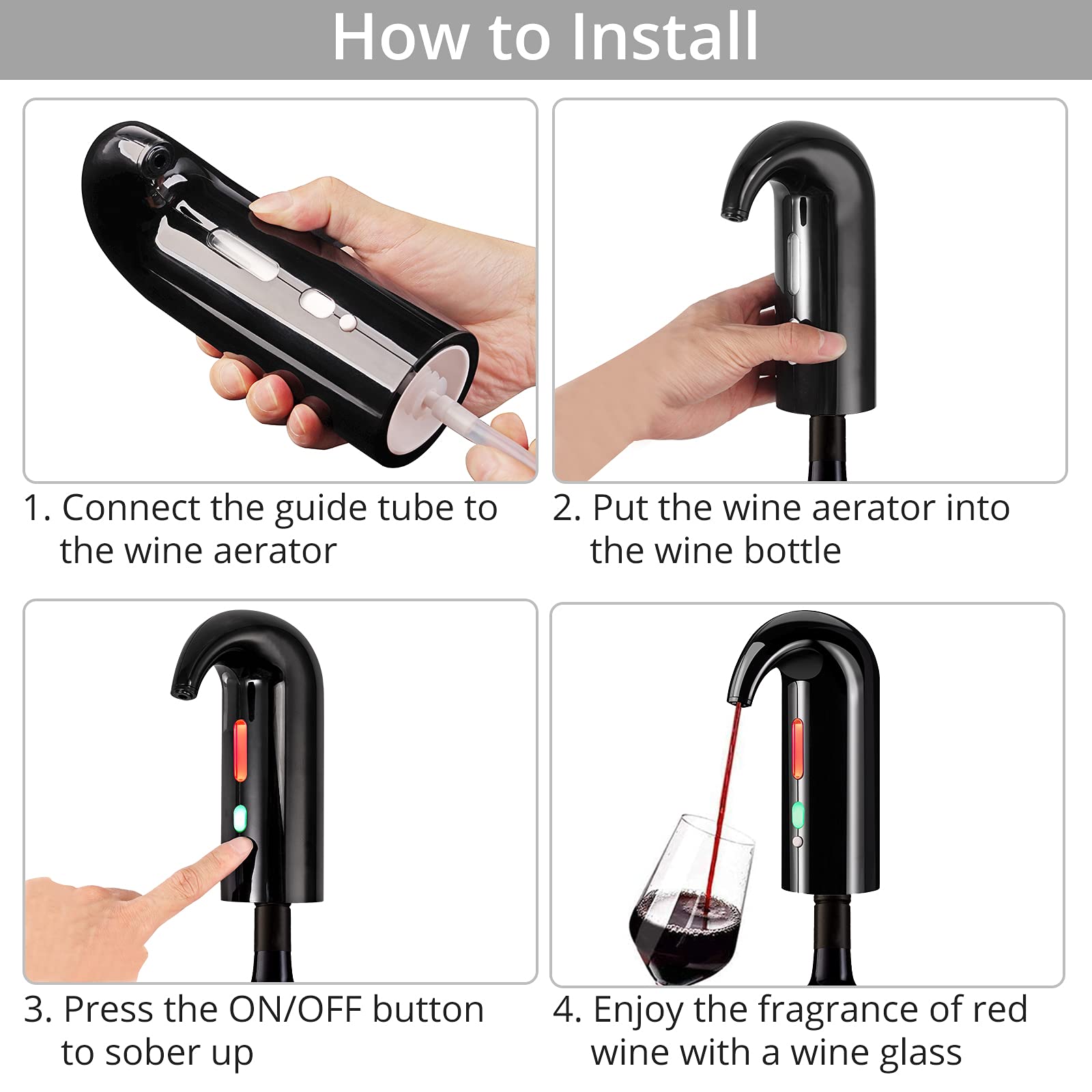 Verseur d'Aérateur de Vin Électrique, TANiCE Distributeur de Vin Rouge Électrique Rechargeable par USB One Touch Aérateur et Verseur Electrique de Vin Décanteur Automatique Intelligent