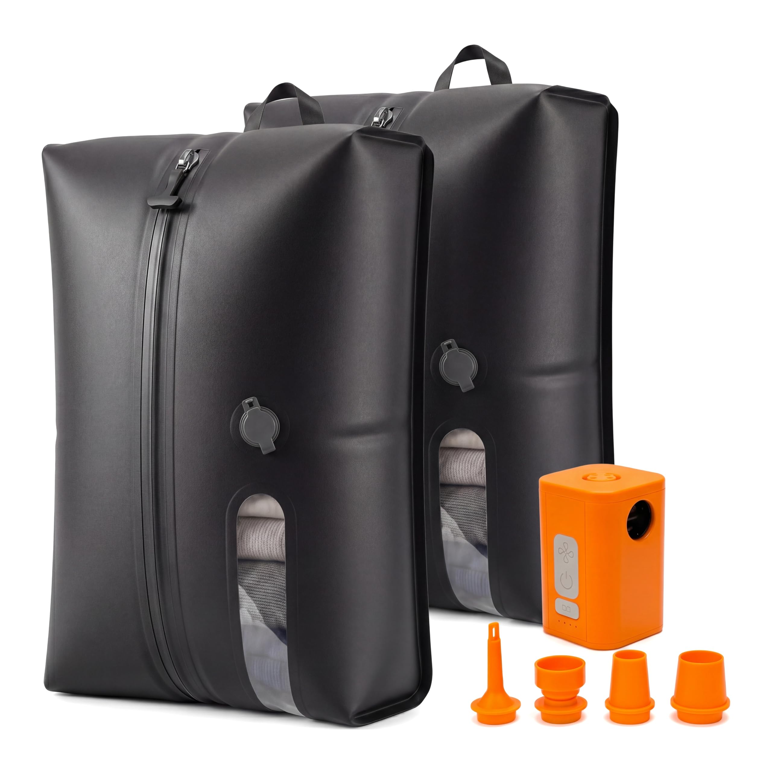 Bolsas de vacío de viaje con bomba, bolsas de compresión al vacío de 18 L para viajes, reutilizables, ahorran espacio, kit de sellado al vacío con bomba eléctrica recargable, juego negro