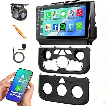 8 core+64G Car Radio for 2013-2018 Dodge RAM 1500/2500/3500Manual & Auto AC, 9 Inch QLED Touch Screen Car Stereo with Carplay&Android Auto,GPS, WiFi, Bluetooth,FM,Rear View, DSP, Android 15