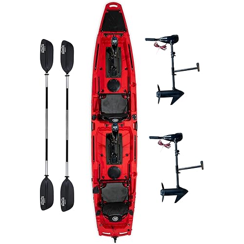 Upgraded Brooklyn 14.0 Tandem Pedal Kayak with Propeller Drive by BKC, 2-Person Sit-On-Top Fishing Kayak, Hand Rudder, Rod Holders, Large Storage, Stable 14ft Hull