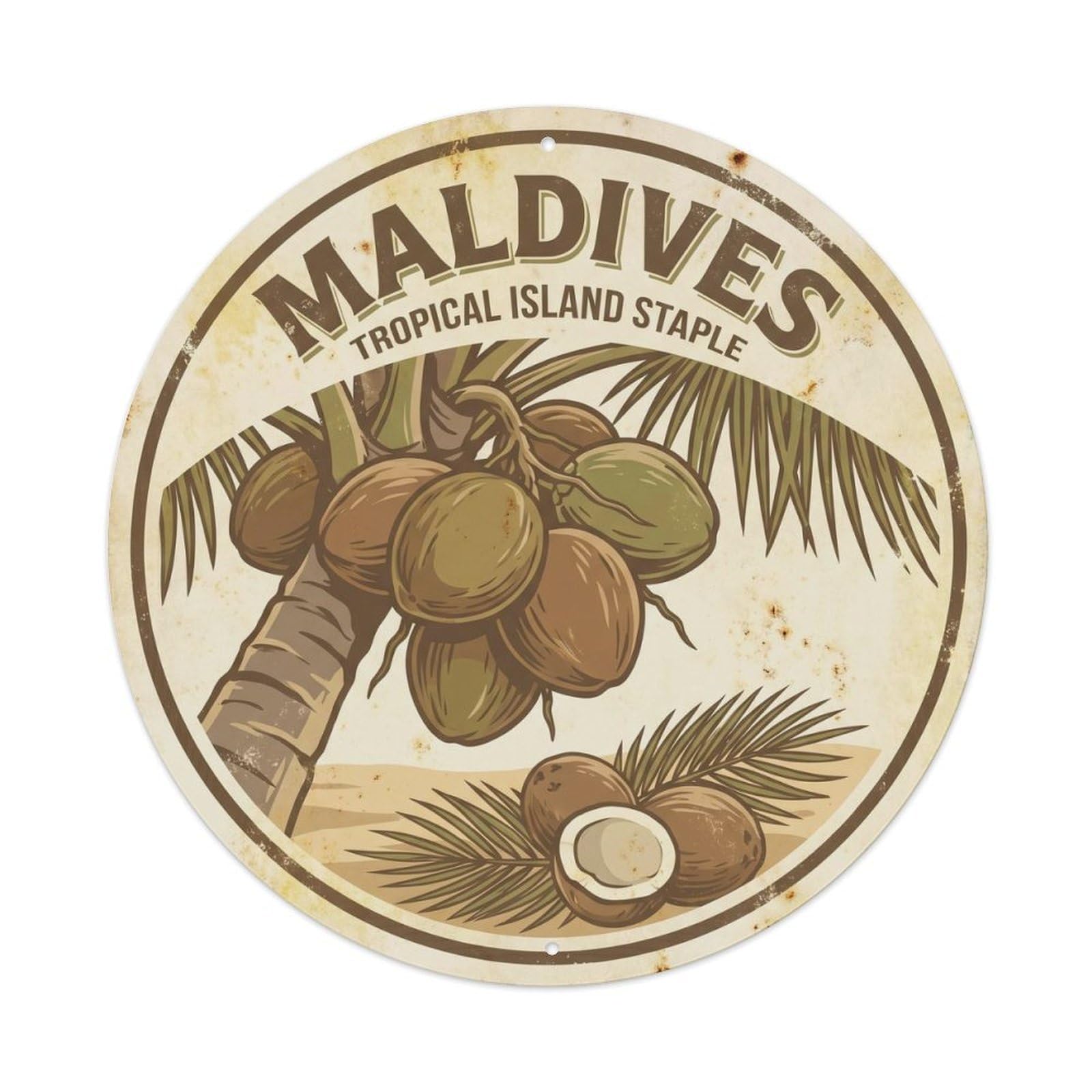Maldives Coconut Ocean Escape Seaside Leisure Metal Tin Sign