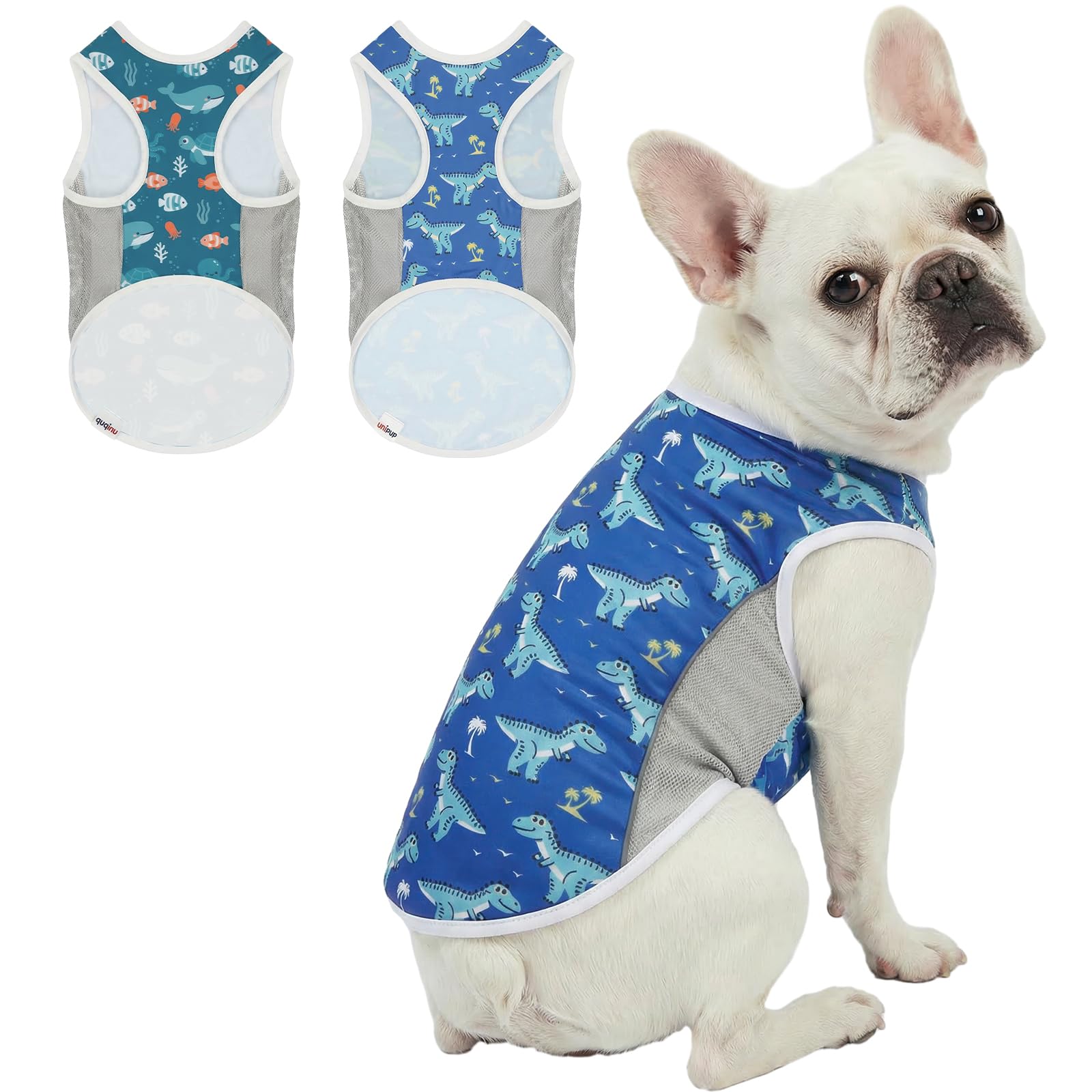 UNIPUP UPF 50+ Sun Protection Dog T-Shirt, 2 Pack Lightweight Sleeveless Dog Vest for Medium Dogs Boy – Reflective Strips, Quick-Dry Pet Apparel, Sports Fan Shirt P23ST00507XXL