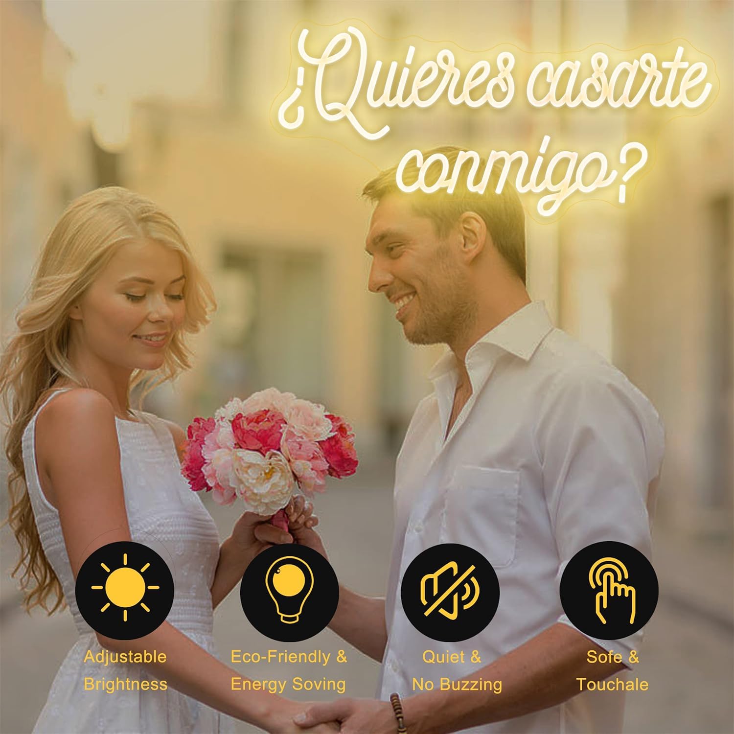 'Will you Marry me' neonowy znak LED, ciepłe białe litery, podświetlany znak, ściemniany, do sypialni, salonu, dekoracja ścienna na urodziny, walentynki, przyjęcie dekoracyjne