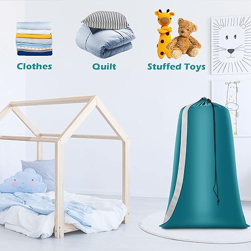 Miniatura 7 de Bolsa de lavandería resistente, paquete de 2 bolsas de lavandería de nailon XL con correas, organizador grande de ropa sucia lavable con cierre de