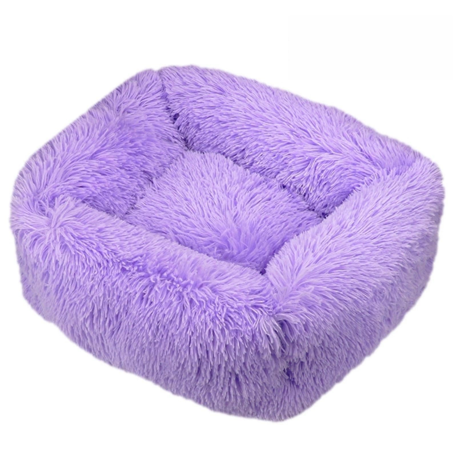 Mateju Plush Pet Bed Rectangle, Fluffy Pet Cushion Thick Warm Soft Plush Dog Cat Bed for Indoor Calming Puppy Kitten Petbed with Non Slip Bottom for Small Medium (Purple,M 66x55cm)