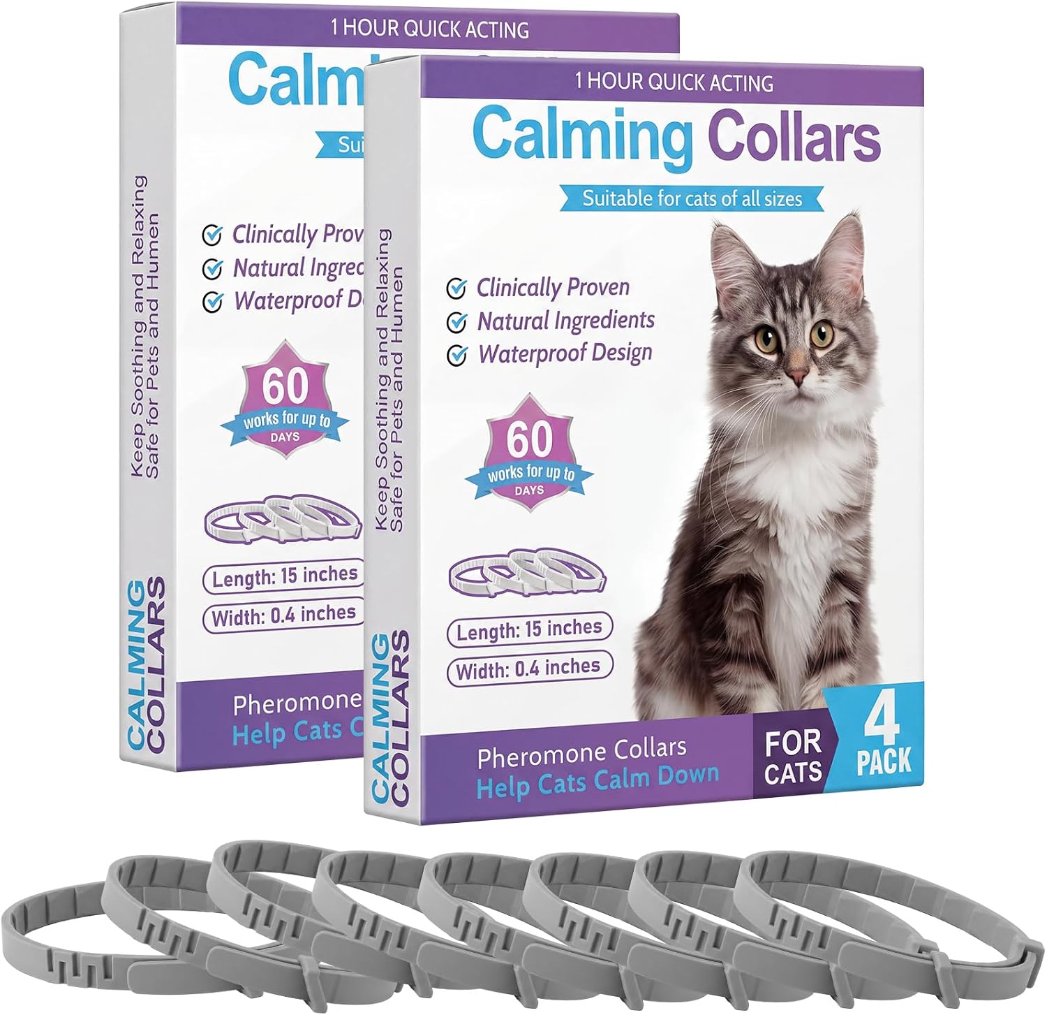 Eccliy 8 Pcs Calming Collars for Cats with Pheromones Anxiety and Stress Relief Collar for Cats 15'' Adjustable and 60 Day Lasting Calming Collar Reduces Stress, Scratching, Separation Anxiety, Gray