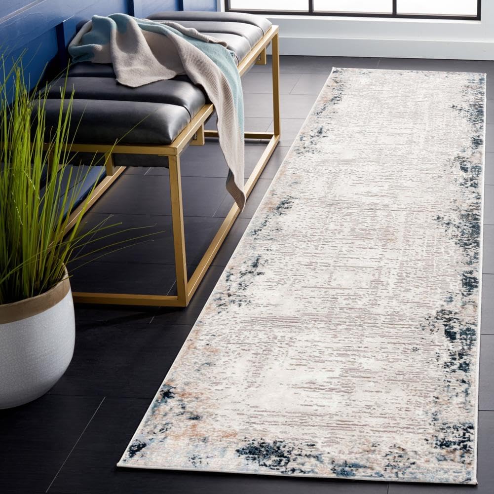 SAFAVIEH Parker Collection Area Rug - 9' x 12', Taupe & Ivory Blue, Contemporary Design, Stain Resistant, Ideal for High Traffic Areas in Living Room, Bedroom & Dining Room (PRK101E-9)