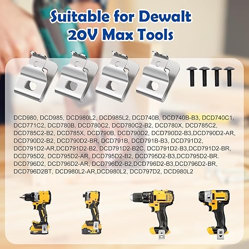 Miniatura 6 de 10 clips para cinturón para Dewalt, kit de clips de herramientas de taladro de acero inoxidable 304 con tornillos para Dewalt N268241 apto para