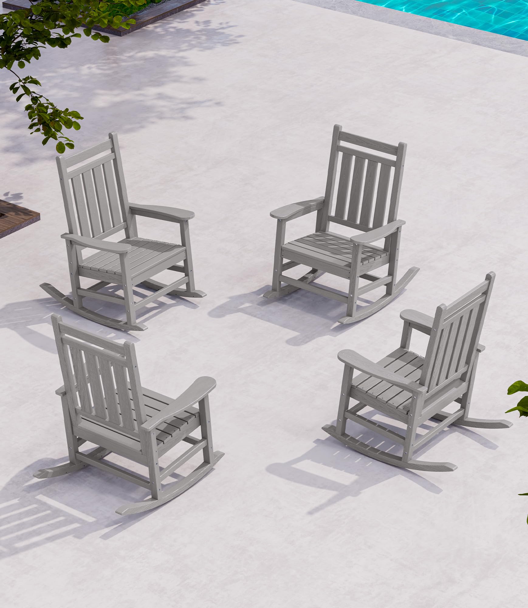 SERWALL Outdoor Rocking Chair Set of 4, Sliver Gray
