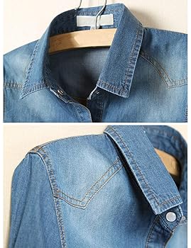 SeekMe Womens Denim Shirts Tie Front Crop Top Button Down