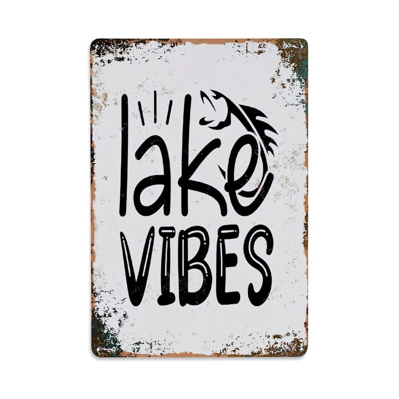 Jdfenggu Vintage Lake Vibes Fish Design Print Retro Metal Tin Sign, Decor Art Poster For Bar, Home, Man Cave, Kitchen, Laundry Room Gift 8X12inch